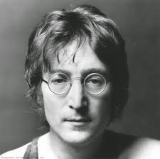 Portrait of John Lennon with musical notes