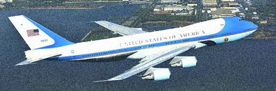 Air Force One jumbo jet parked at Sarasota airport under sunlight